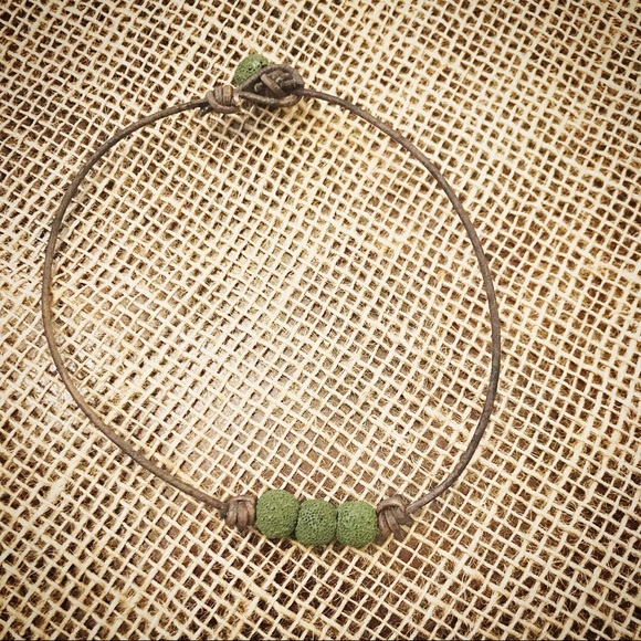 NEW Leather Green Lava Bead Essential Oil Choker - Picture 2 of 9